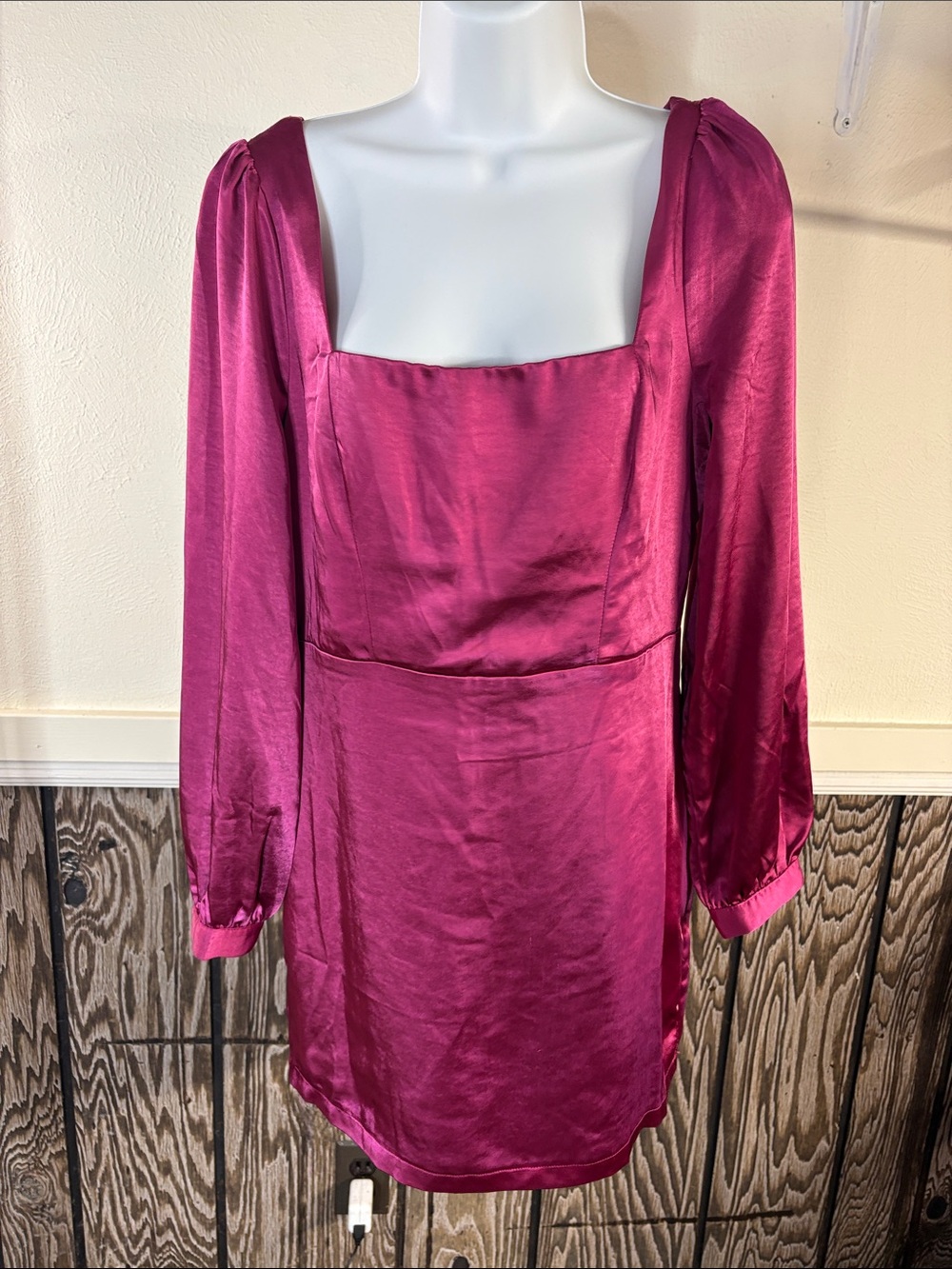 Lulu's Satin Magenta Square-Neck Mini Dress